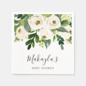 Floral Greenery White Roses Girl Baby shower Servet (Voorkant)