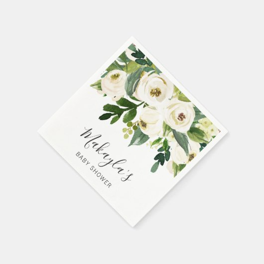 Floral Greenery White Roses Girl Baby shower Servet (Hoek)