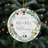 Floral Greenery Wreath Marble Ons eerste kerstfees Keramisch Ornament