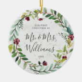 Floral Greenery Wreath Marble Ons eerste kerstfees Keramisch Ornament (Voorkant)