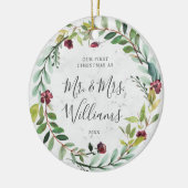 Floral Greenery Wreath Marble Ons eerste kerstfees Keramisch Ornament (Links)