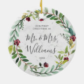Floral Greenery Wreath Marble Ons eerste kerstfees Keramisch Ornament (Achterkant)