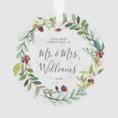 Floral Greenery Wreath Marble Ons eerste kerstfees Ornament (achterkant)