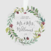 Floral Greenery Wreath Marble Ons eerste kerstfees Ornament (voorkant)