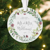 Floral Greenery Wreath Marble Ons eerste kerstfees Ornament