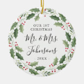Floral Greenery Wreath Our First Christmas Keramisch Ornament (Voorkant)