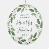Floral Greenery Wreath Our First Christmas Keramisch Ornament (Links)