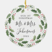 Floral Greenery Wreath Our First Christmas Keramisch Ornament (Achterkant)