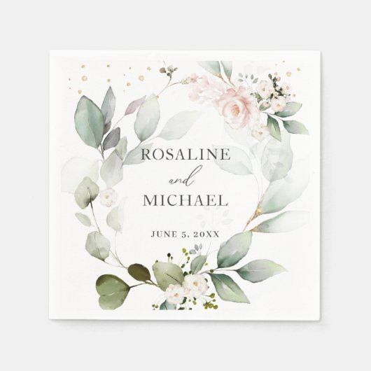 Floral Greenery Wreath Wedding Napkins Servet (Voorkant)