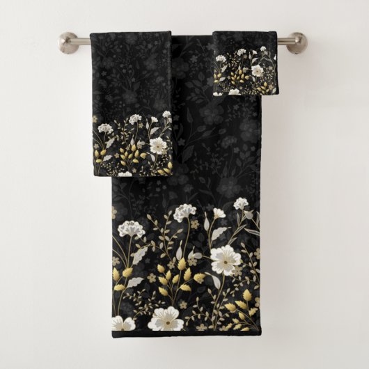 Floral-grens tegen zwarte achtergrond Bad Handdoek (Insitu)