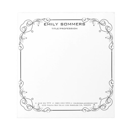 Floral-grens zwarte wervelkolom notitieblok (Voorkant)