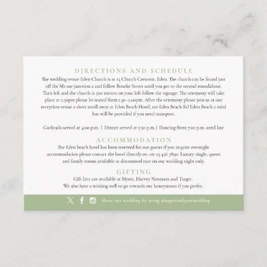 Floral Grevillea Loopy Lou art bruiloft details Informatiekaartje (Voorkant)