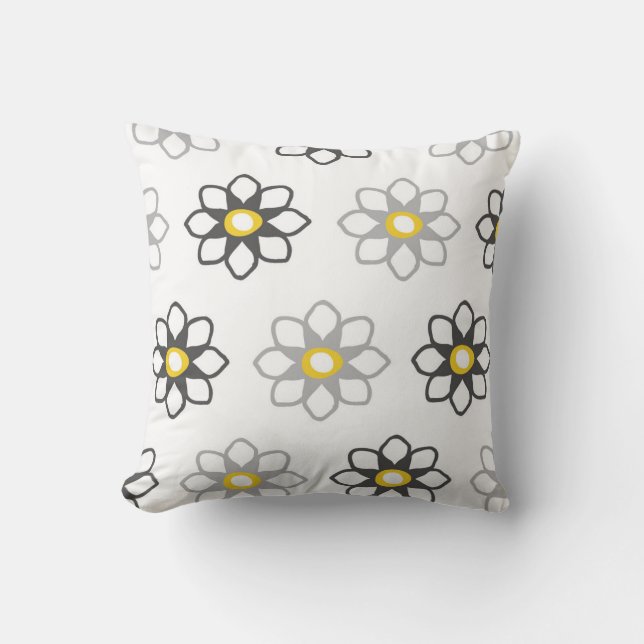 Floral Grey and Yellow Pattern / Print Kussen (Voorkant)