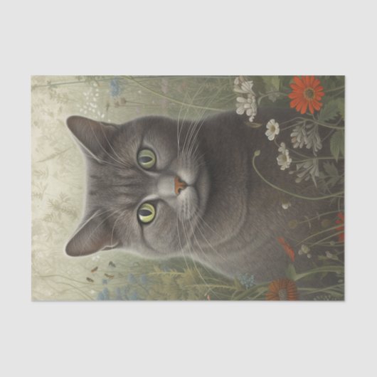 Floral Grey Cat Tissuepapier (Voorkant)