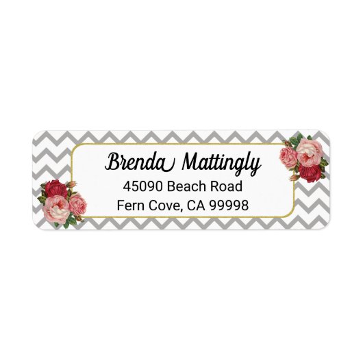 Floral Grey Chevrons Rozen Retouradres Etiket (Voorkant)