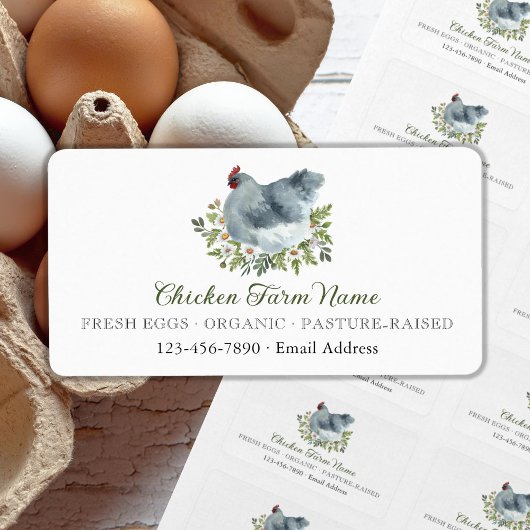 Floral Grey Chicken Hen Egg Boerderij productetike Etiket