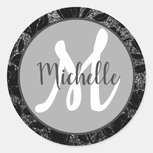 Floral Grey Elegant Monogramed First Name Sticker (Voorkant)
