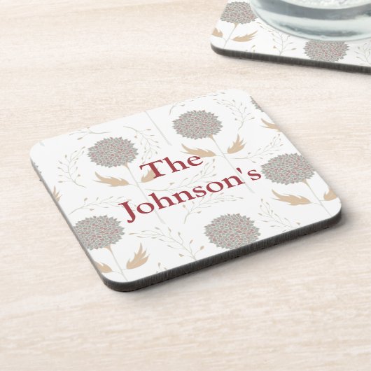 Floral Grey en Bourgondië Drankjes Onderzetter (Linkerzijde)