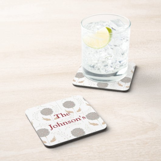 Floral Grey en Bourgondië Drankjes Onderzetter (Rechterzijde)