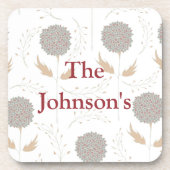 Floral Grey en Bourgondië Drankjes Onderzetter (Voorkant)