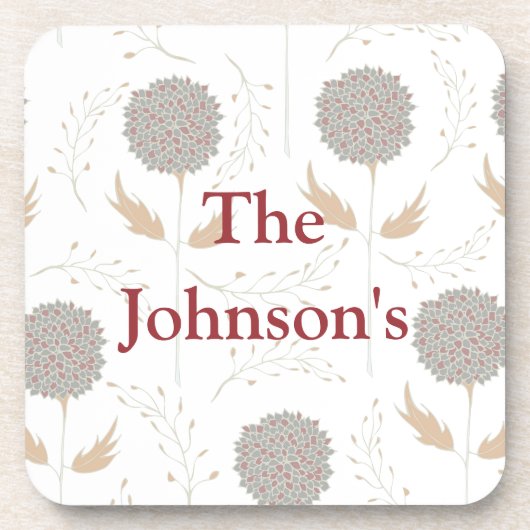 Floral Grey en Bourgondië Drankjes Onderzetter (Voorkant)