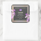 Floral Grey en Paarse productetiketten Gold Effect Vierkante Sticker (Tas)