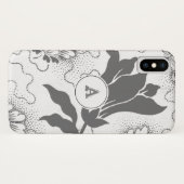  Floral Grey en White print met monogram Case-Mate iPhone Case (Achterkant (horizontaal))