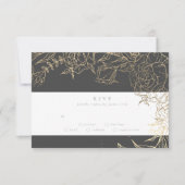 Floral Grey Iron Ore Gold Elegant Pampas Wedding RSVP Kaartje (Voorkant)