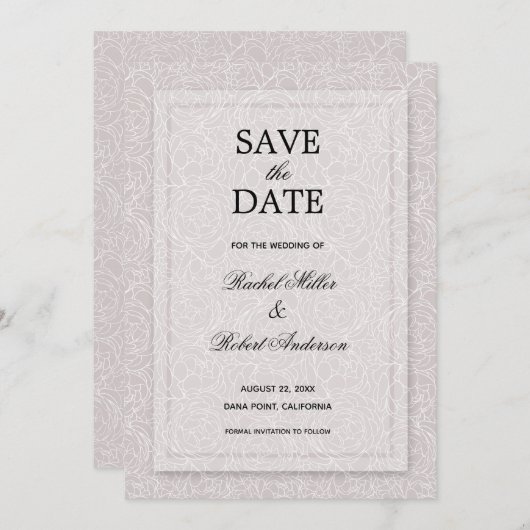 Floral Grey Lila Save The Date (Voorkant / Achterkant)