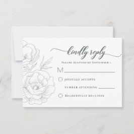  Floral Grey Modern Wedding RSVP Kaartje