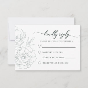 Floral Grey Modern Wedding RSVP Kaartje