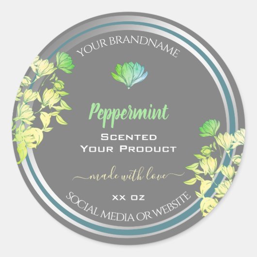 Floral Grey Product Packaging Labels Silver Effect (Voorkant)