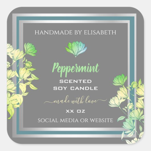 Floral Grey Product Packaging Labels Silver Effect (Voorkant)