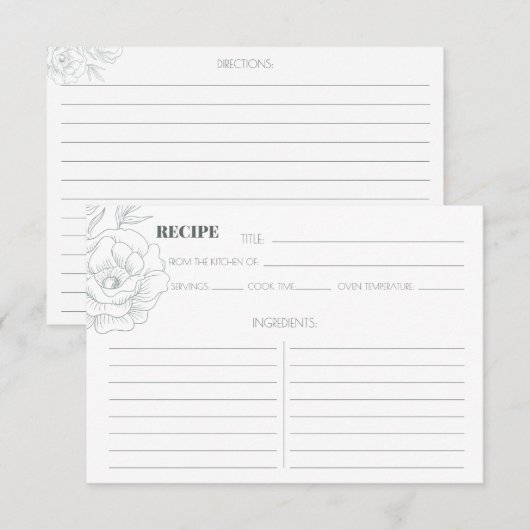 Floral Grey Recipcard (Voorkant / Achterkant)