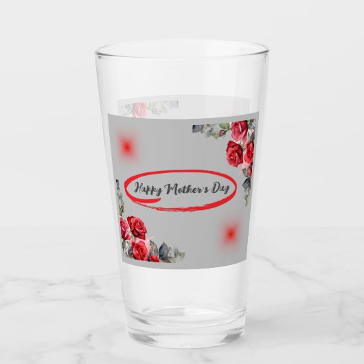 Floral Grey & Red Happy Moederdag | Glas (Voorkant)