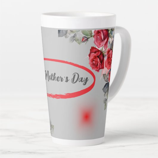 Floral Grey & Red Happy Moederdag | Latte Mok (Rechterhoek)