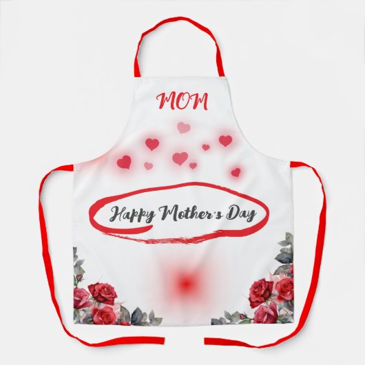 Floral Grey & Red Happy Moederdag | Schort (Voorkant)