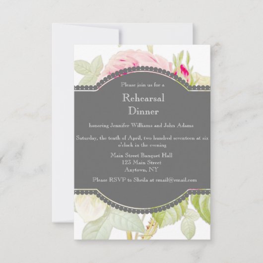 Floral Grey Rehearsal Dinner Invitations Kaart (Voorkant)