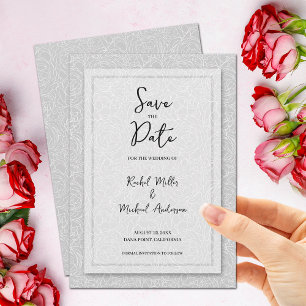 Floral Grey Wedding QR Code Save The Date