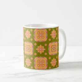 Floral Grid Ceramic Mug Koffiemok