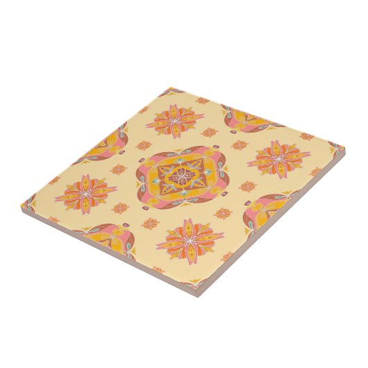 Floral Grid Ceramic Tile Tegeltje (Zijkant)