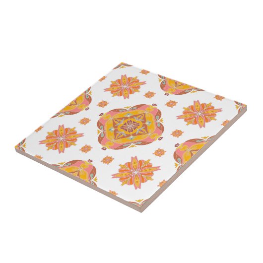 Floral Grid Ceramic Tile Tegeltje (Zijkant)