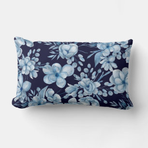 Floral grijs blauw waterverf patroon op marinesap kussen