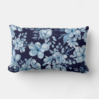 Floral grijs blauw waterverf patroon op marinesap kussen