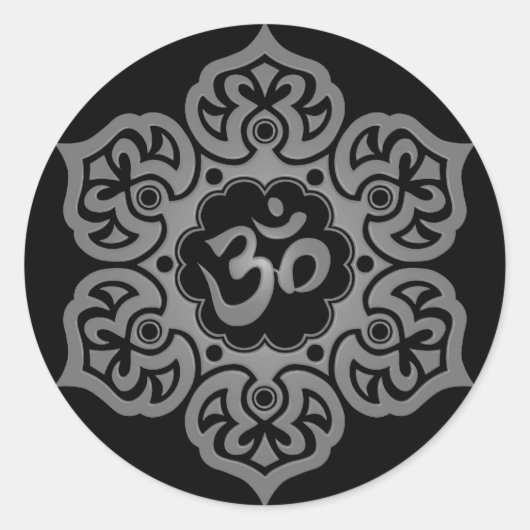 Floral grijs en zwart Aum Design Ronde Sticker (Voorkant)