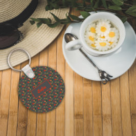 Floral grijs patroon natuurbloemen noemen Sleutelh Sleutelhanger