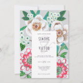 Floral grijs roze, moderne bloemen bruiloft kaart (Voorkant)