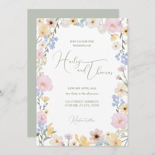 Floral grillige bruiloft uitnodiging (Voorkant / Achterkant)