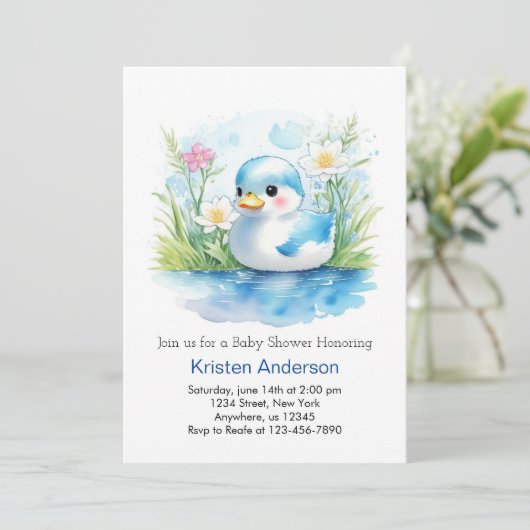 Floral grillige eendenjongen Baby shower Kaart (Staand voorkant)