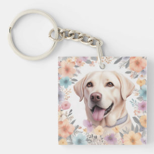 Floral grillige labrador retriever illustratie sleutelhanger